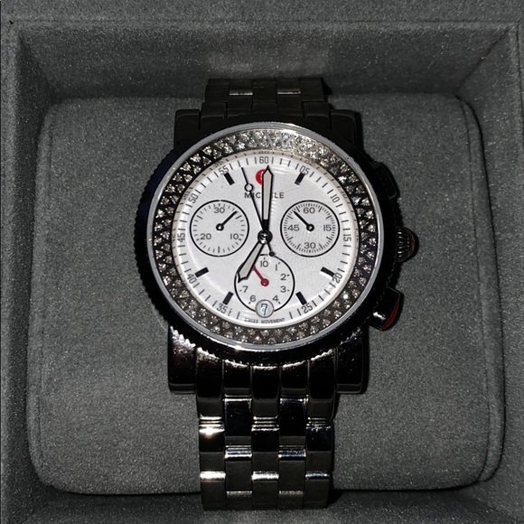 Michele Accessories - Michele Silver Sport Sail Diamond White Dial watch